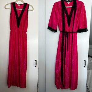 Vintage 70’s robe and nightgown set Barbie pink lace trim